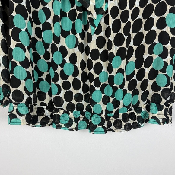 Zac & Rachel Casual Teal & Black Polka Dot Extra Large Long Sleeve Blouse - Picture 7 of 11